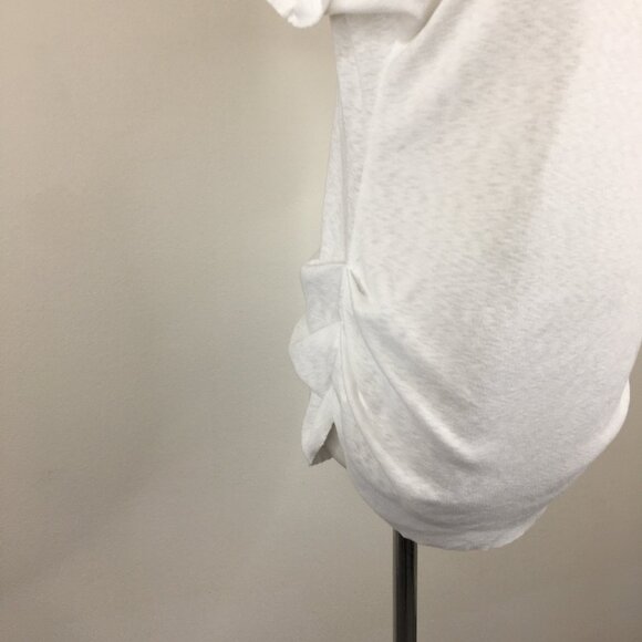 Rachel-RACHEL ROY Relaxed Fit White Ruching Rounded Hem Short Sleeve Shirt Top - Picture 7 of 9